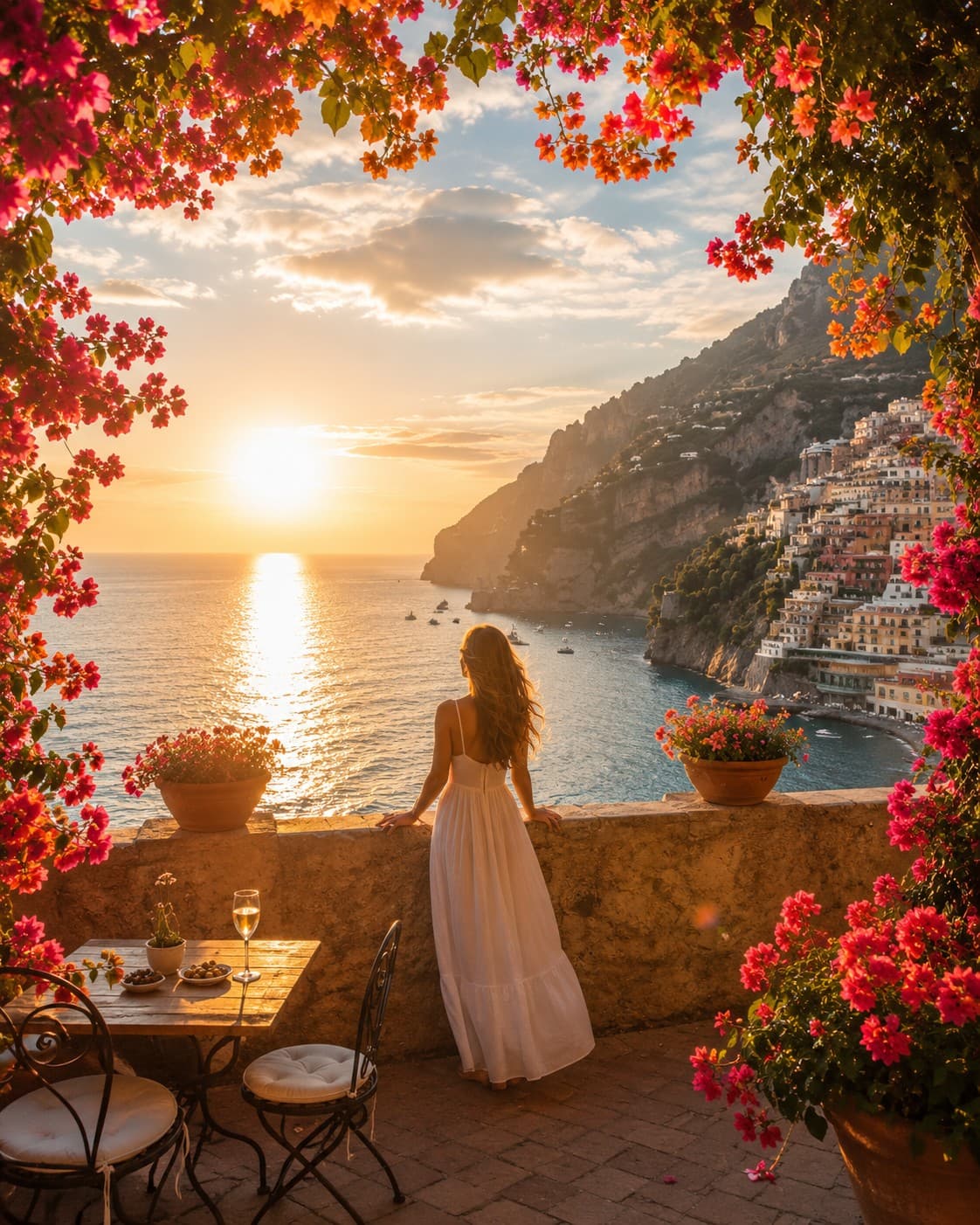 Amalfi coast terrace with flowers